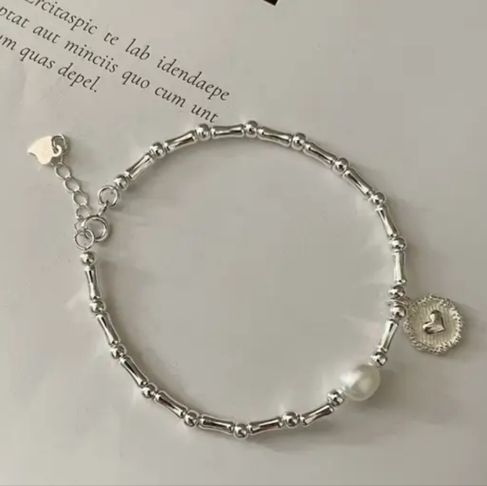 Handmade Pure Silver Bamboo Bracelet With Natural Pearl